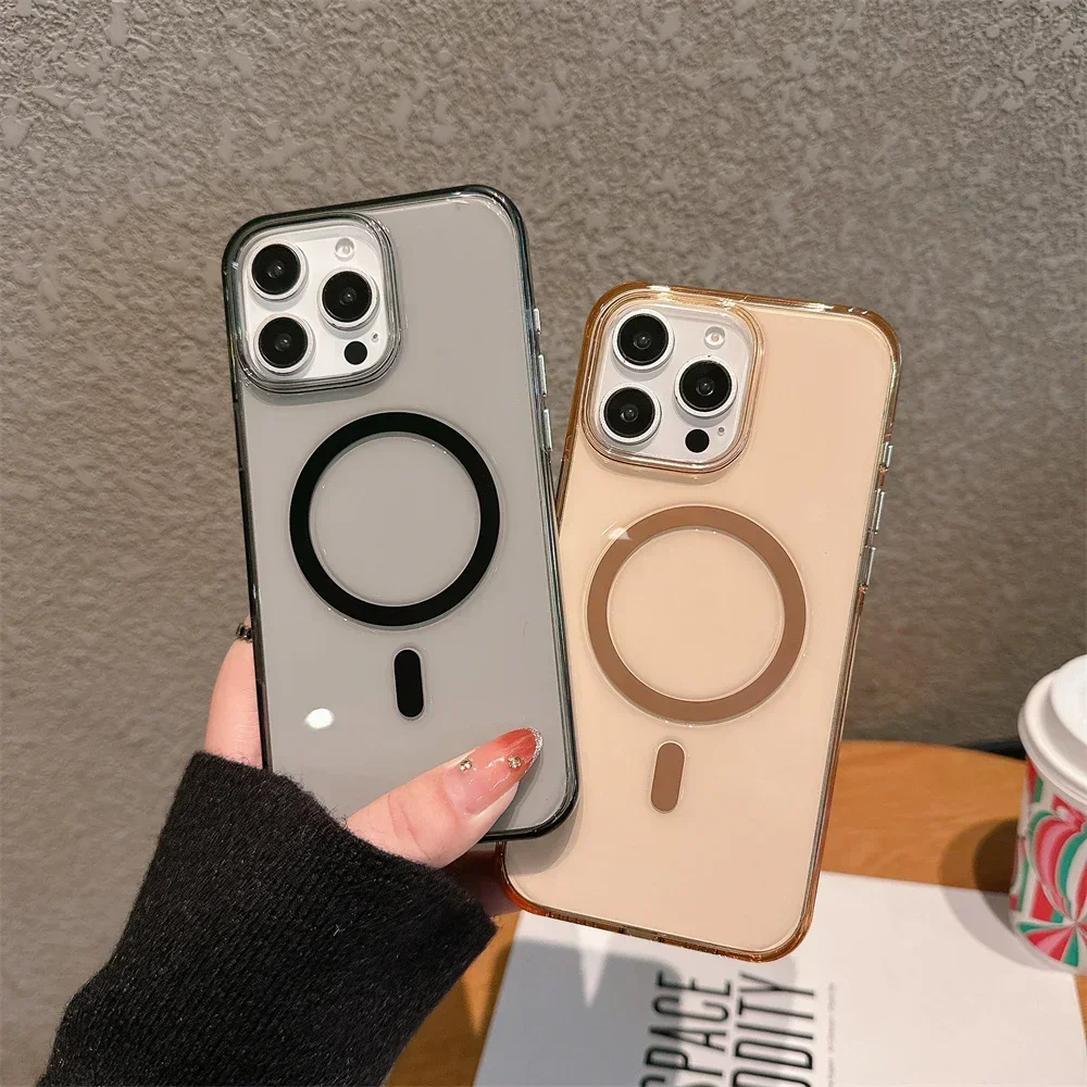 Für iPhone 16 Pro Max Transparente Handyhülle mit Kameraste für Magsafe Slim Clear Schutzhülle Magnetische Handyhülle