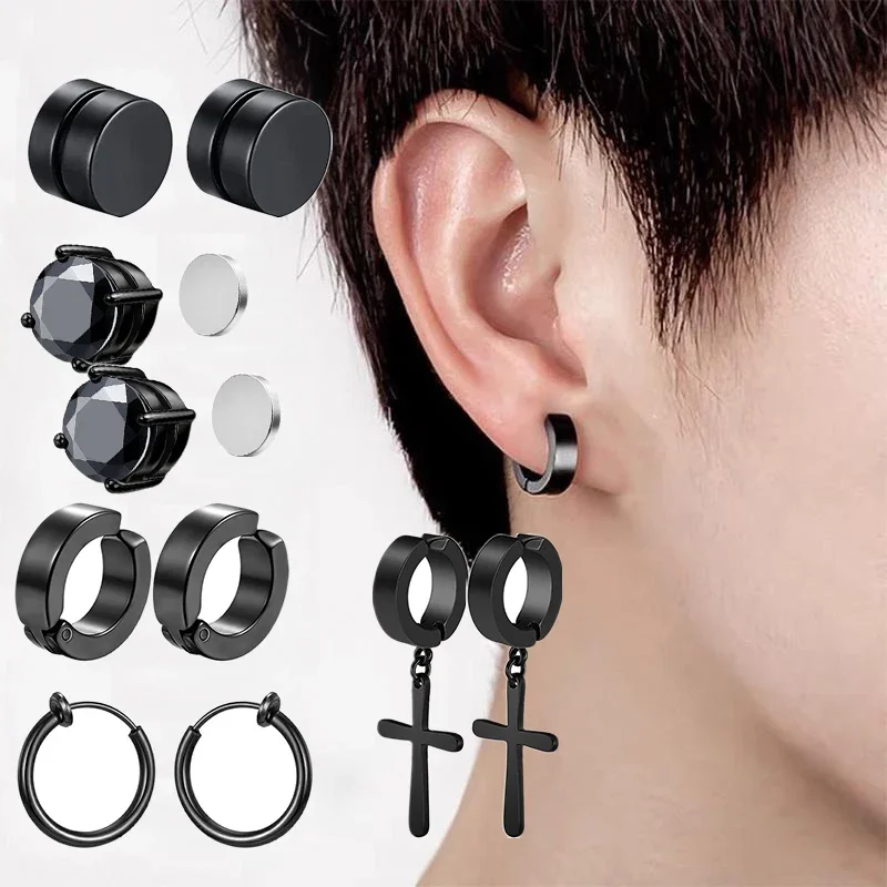 Aço inoxidável Non-Piercing Magnético Stud Earrings Set para Homens e Mulheres, Unisex CZ Magnet Ear Close Clip, Punk Hip Hop Earring, 10 Pares