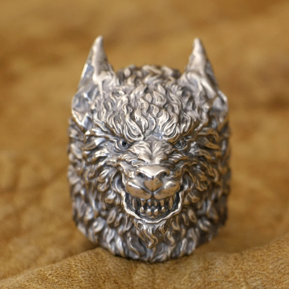 

925 Sterling Silver Huge Wolf Man Punk Ring TK323 Open US Size 8~15 BZ