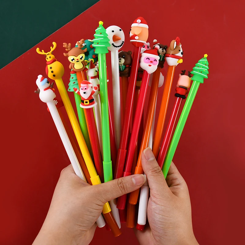 10/20Pcs Christmas Pens Cartoon Gel Ink Roller Ball Pen New Year Kids Gift Birthday Party Favors School Stationary Student Prize