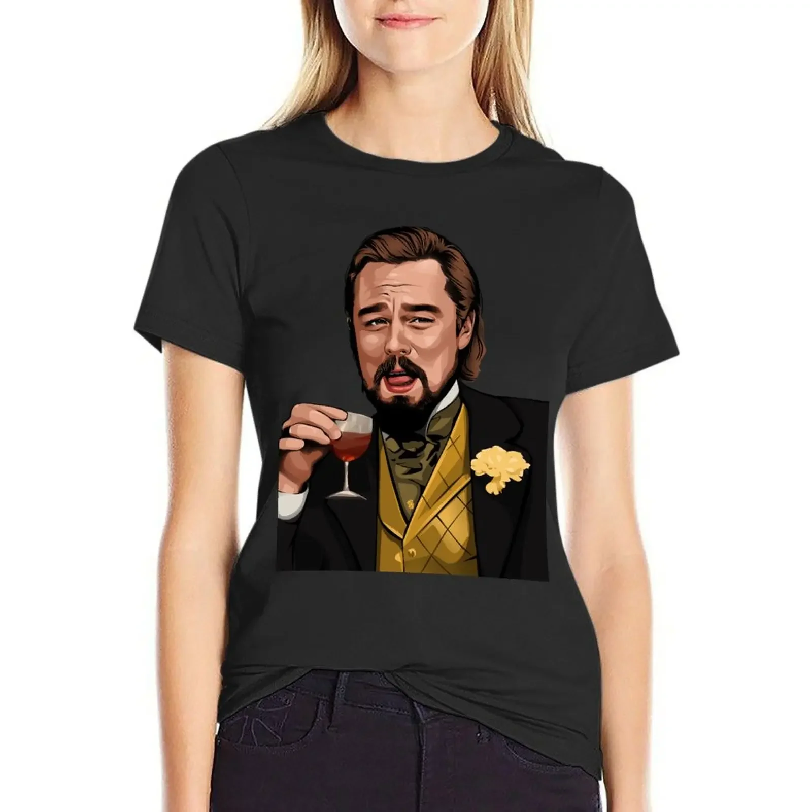 

Laughing Leo | Iconic Meme From Django Unchained T-Shirt heavyweights funnys summer tops plain cat shirts for Women