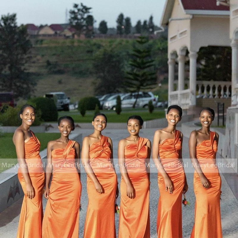 MaryleeBridal Sexy Orange Mermaid Bridesmaid Dresses Women 2024 Cheap One Shoulder Satin Bride Guest Dress robes invitée mariage