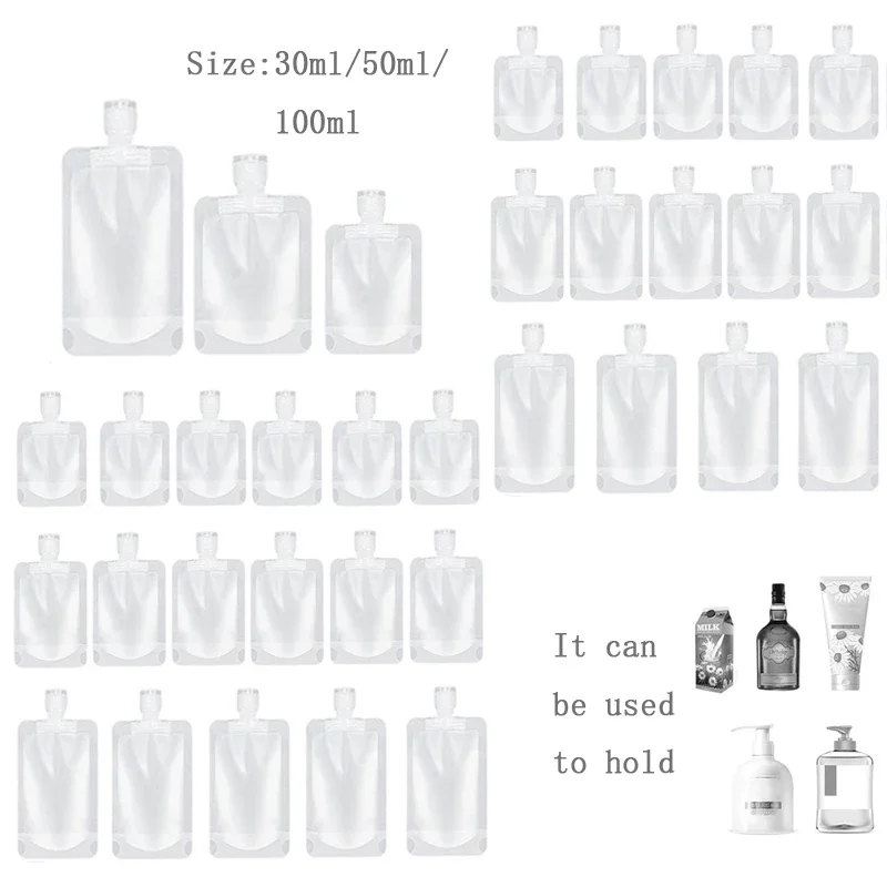 

100Pcs 30ml-100ml Empty Clear Plastic Lotion Bags With Flip Lid Refillable Travel Squeeze Cosmetic Container Bottle For Shampoo