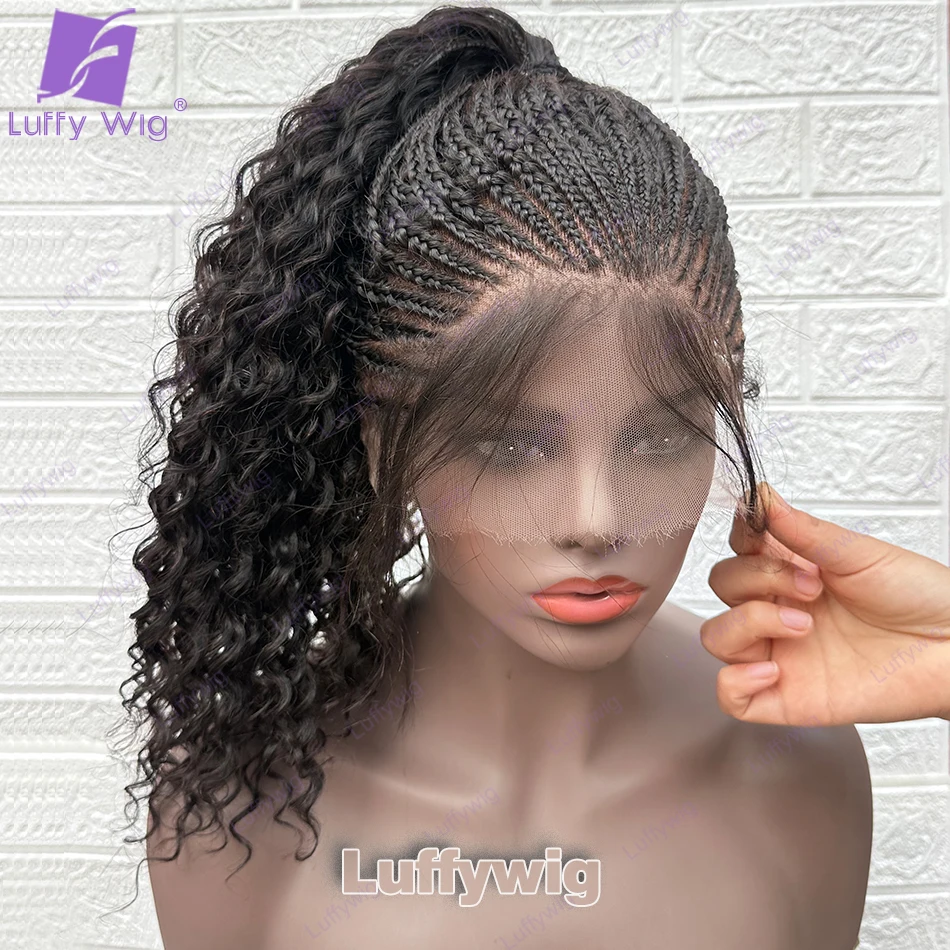 

Human Hair Cornrow Braided Wigs Hd Full Lace Wig Boho Box Braid Wigs with Curly Ends Pre Plucked With Baby Hair for Black Women