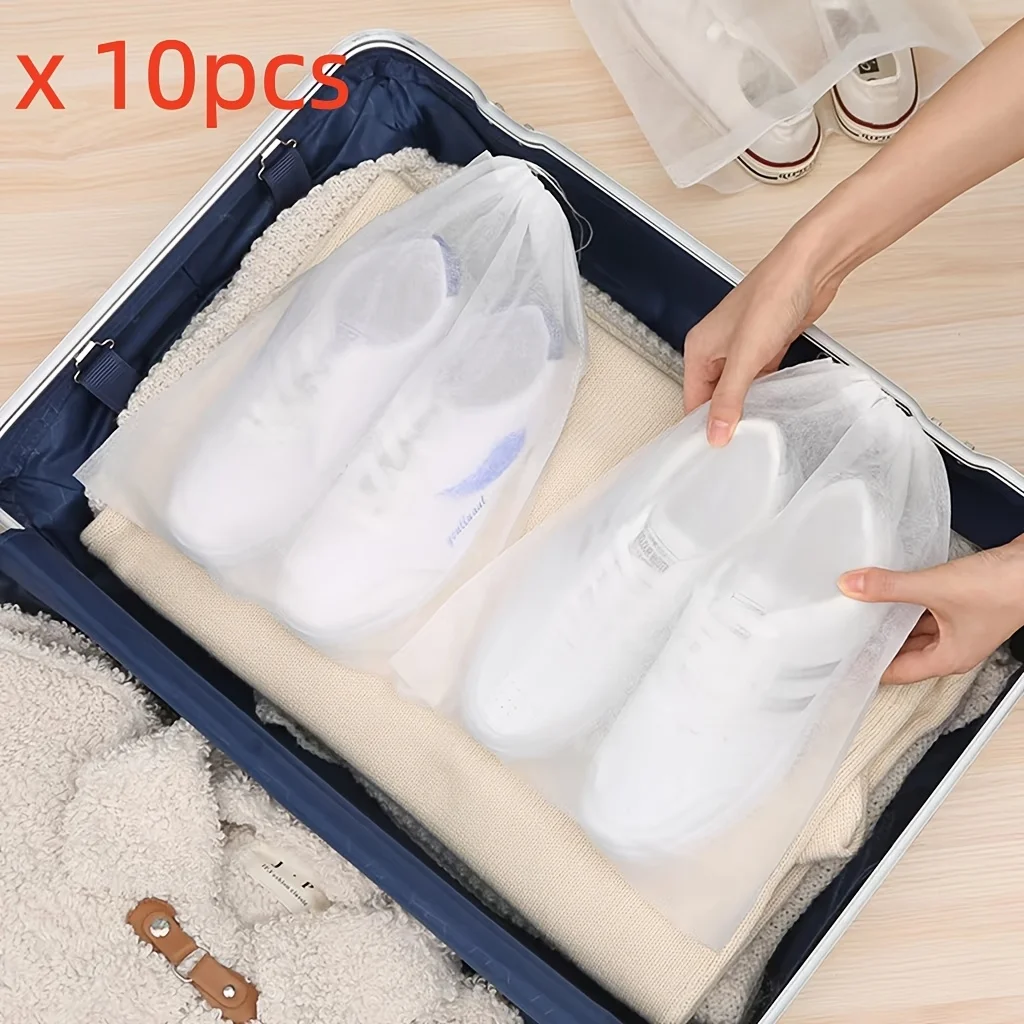 10pcs/pack Breathable Dust Covers Non-Woven Dustproof Drawstring Clear Storage Bag Travel Pouch Shoe Bags Drying Shoes Protect