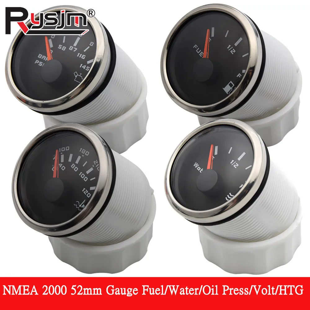 NMEA 2000 Signal 52mm Boat Car Gauges Fuel Level Gauge Voltmeter 8-16V Oil Press 0-10Bar Water Temp Meter Rudder Angle Indicator