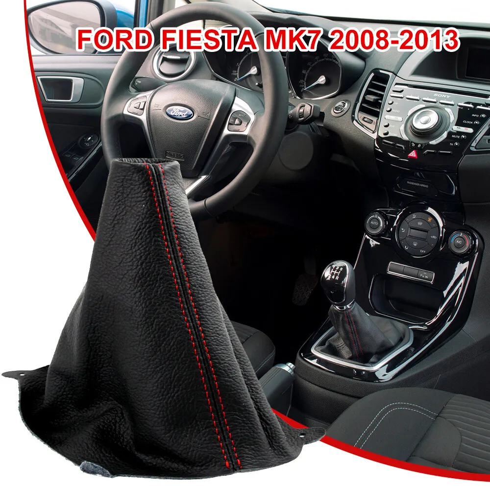 For FORD FIESTA MK7 2008-2013 RED STITCH BLACK LEATHER GEAR STICK KNOB COVER GAITER