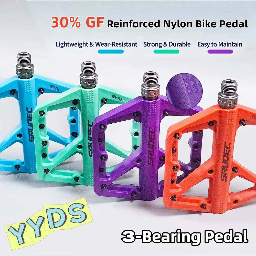 SRUOEC Fahrradpedal Ultraleichtes Pedalplattform für Rennrad und Mountainbike Rutschfestes Nylon mit abgedichteten Lagern Flache Pedale MTB Fahrradteil