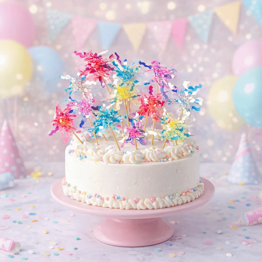 

10 pieces Creative Colorful Glitter Cake Topper Sparkle Bamboo Cake Plugin Tassels Foil Firework Cupcake Toppers DIY Baking