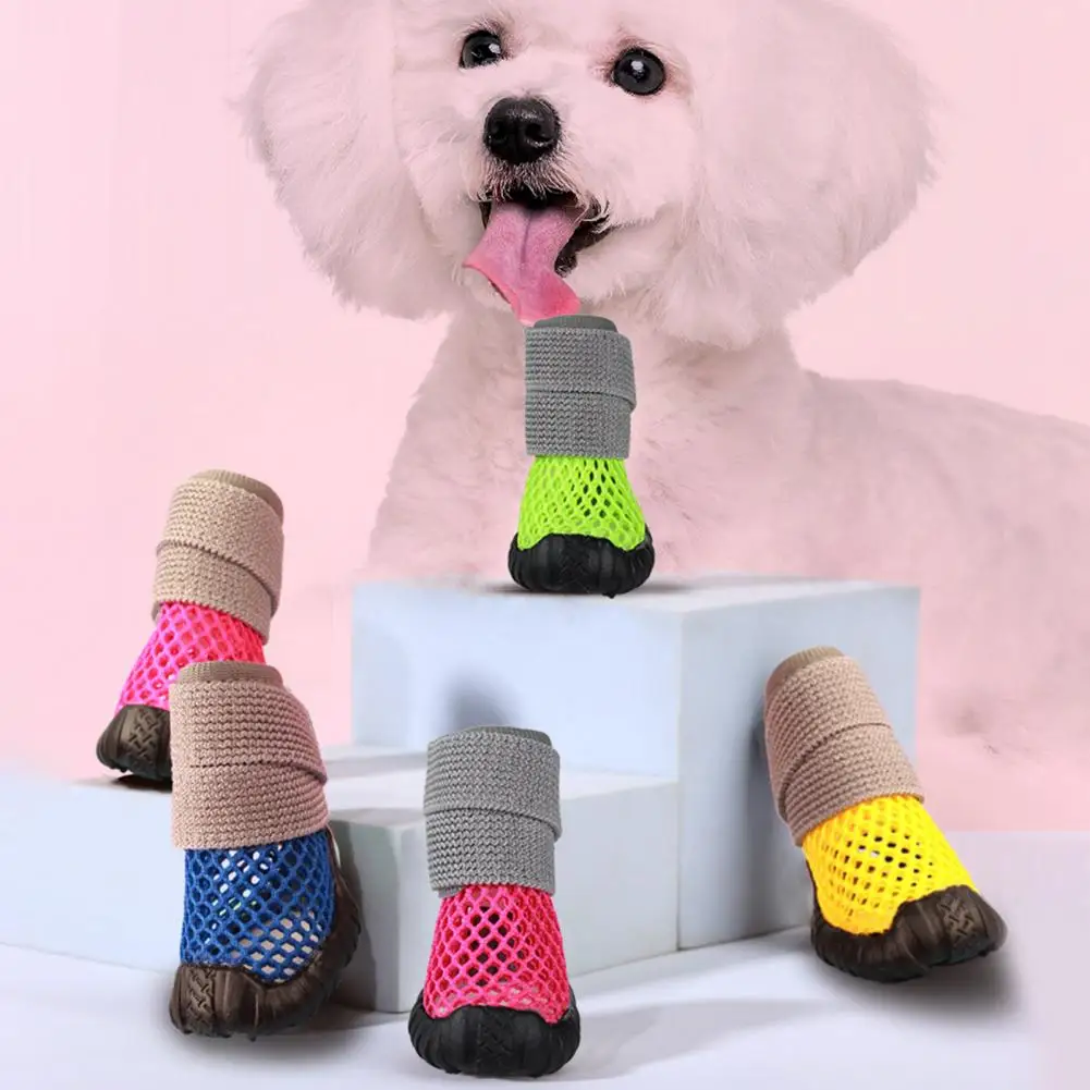 4Pcs Cute Pet Foot Cover Breathable Waterproof Multi-purpose Summer Puppy Dog Teddy Shoes