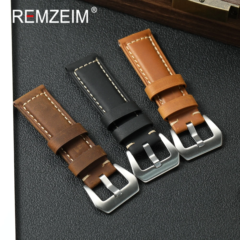 مجنون الحصان جلد طبيعي الساعات 20 مللي متر 22 مللي متر 24 مللي متر 26 مللي متر شريط للرسغ عالية الجودة جلد البقر حزام الساعات ساعة اكسسوارات