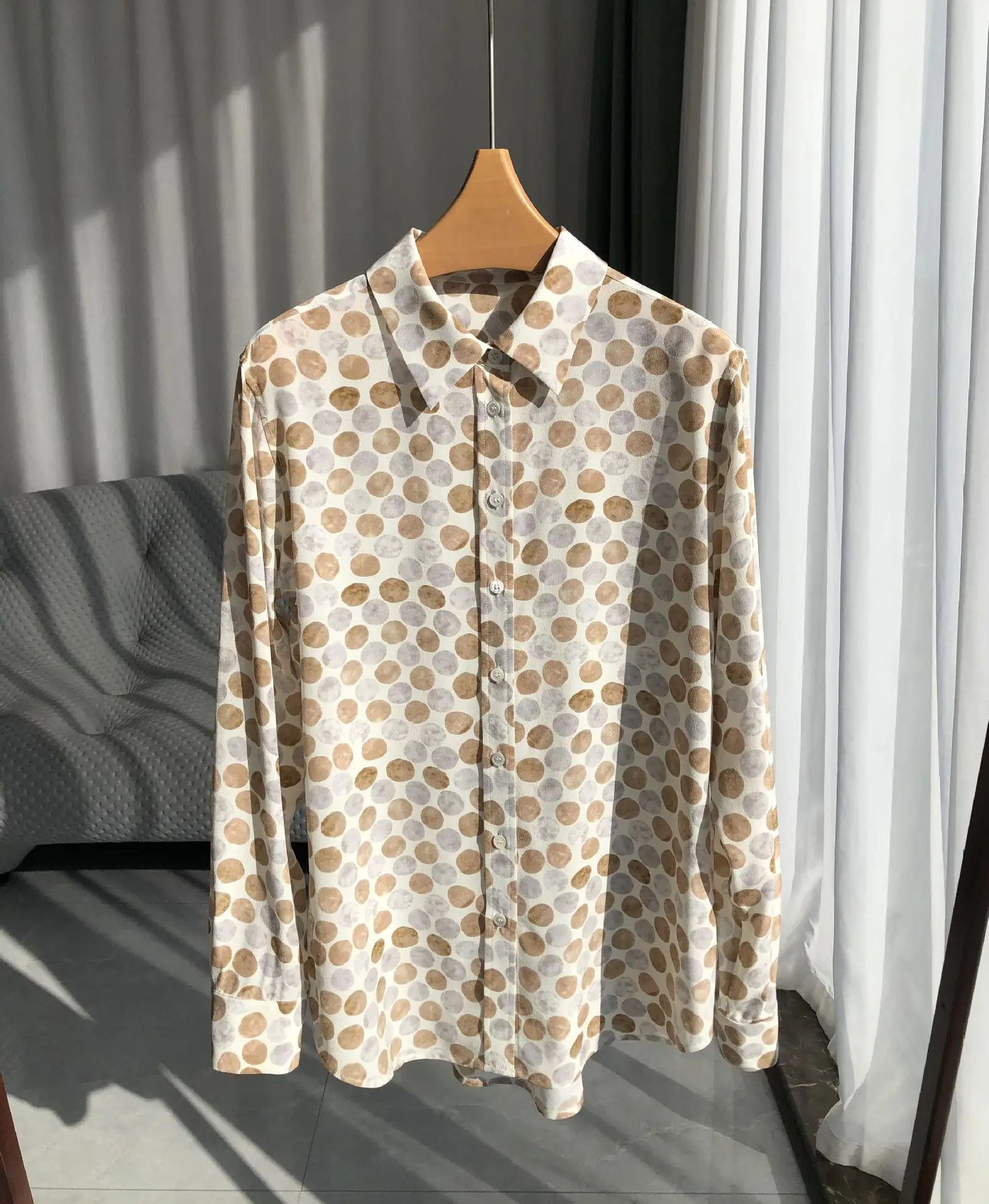 

Spring Fashion Women's High Quality Elegant Print 100%Silk Long Sleeves Shirt Tops C410
