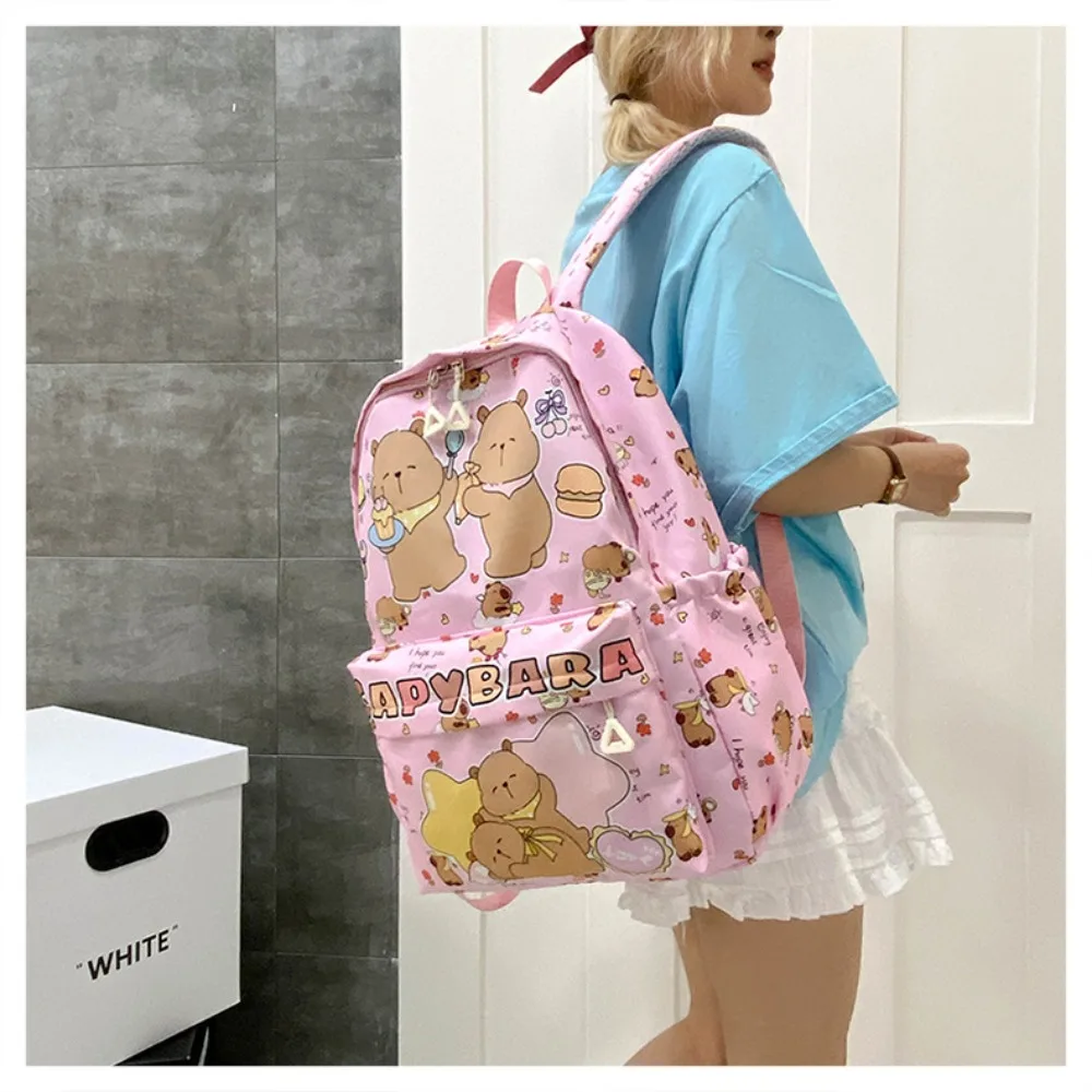 Cute Large Capacity Capybara Backpack Cartoon Breathable Student Schoolbag Ultra-light Nylon Book Bag