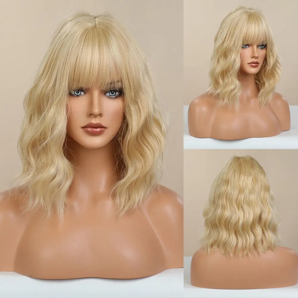 Long Light Blonde Wavy Curly Synthetic Wigs For Women Cosplay Party Daily Hair