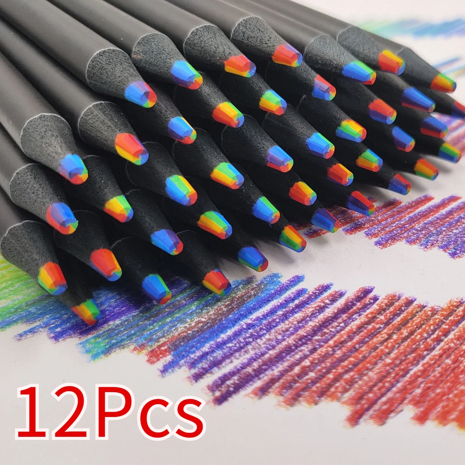 12 шт. радужные цветные карандаши 7 в 1, черный деревянный карандаш для рисования для рисования, рисования, ручка для рисования, товары для рукоделия