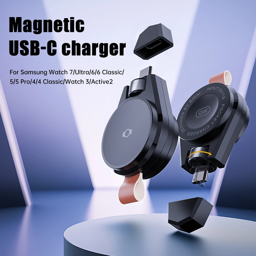 Portable Type C Magnetic Charger USB Travel Cordless Wireless Charger for Samsung Galaxy Watch 7 Ultra 6 Watch Accessories