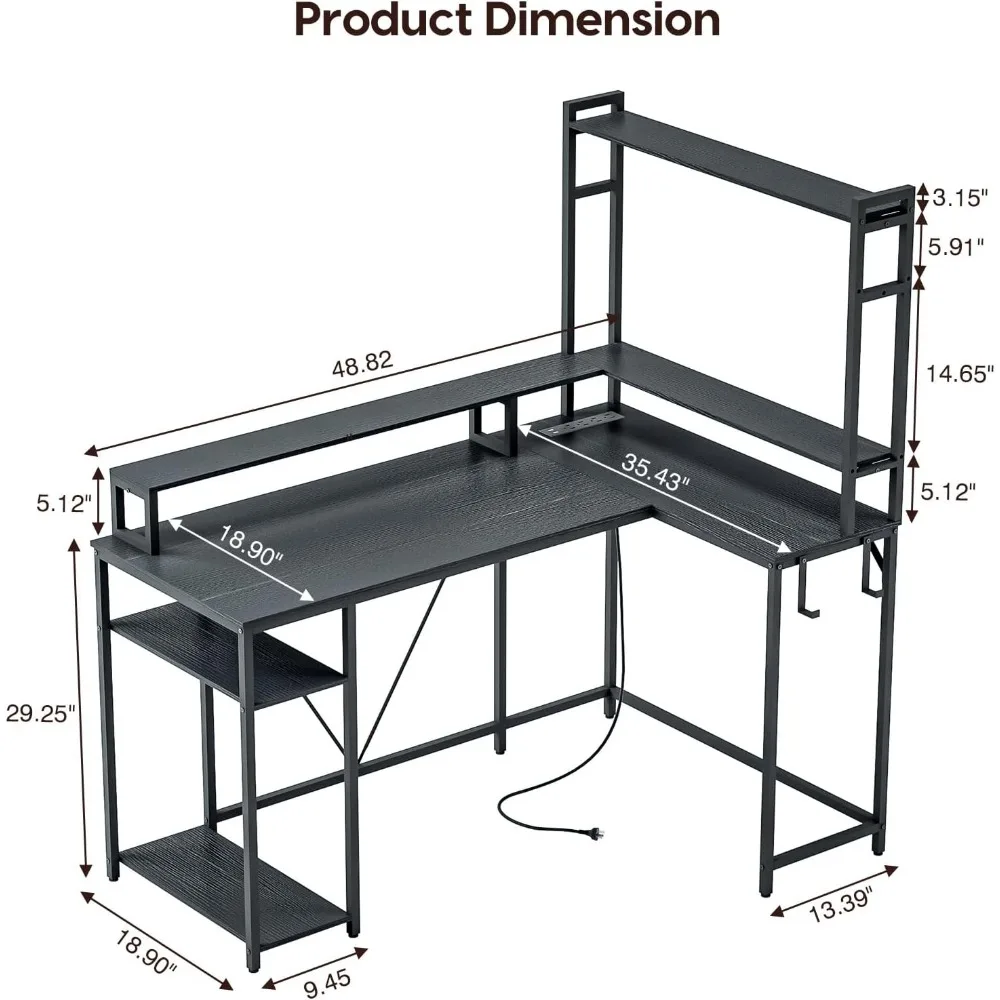 Computador Gaming Desk com luzes LED e Tomadas, Home Office Console Desk