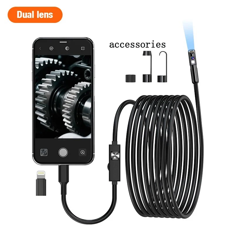 Caméra endoscopique à objectif simple/double, pour iPhone iPad IOS Android type-c, caméra d'inspection endoscopique à lumière LED pour usage industriel