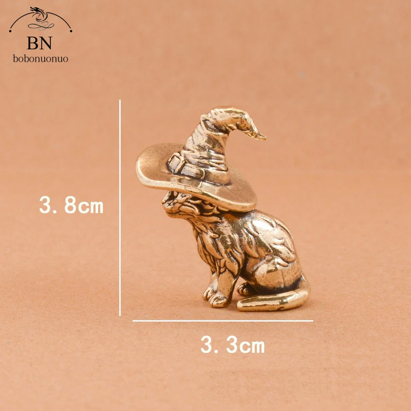 Cute sorcerer Cat Small Statue Creative Solid Brass Childish Animal Kitten Miniature Figurine Ornaments Retro Home Decors - view 2