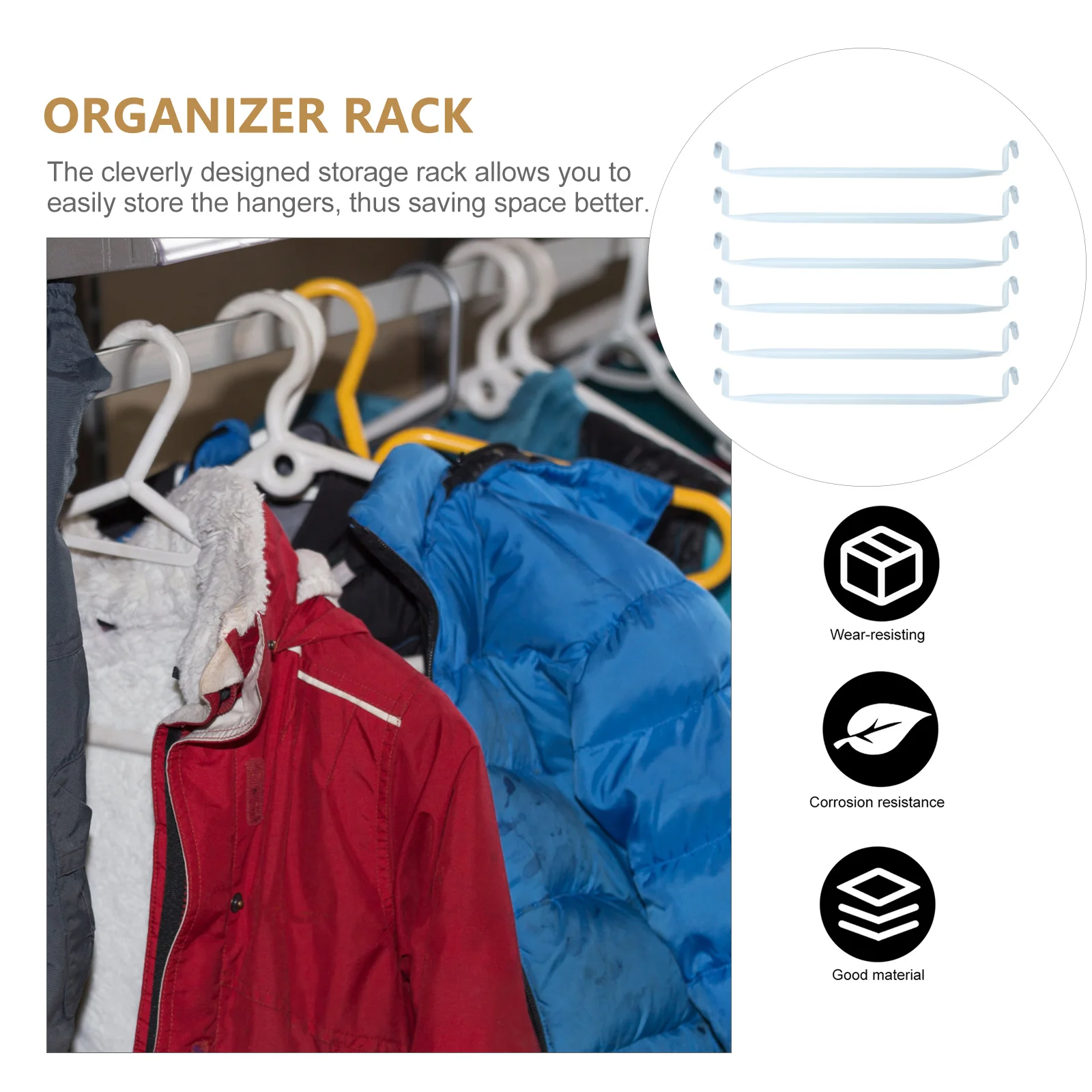 

6Pcs Display Hanger Rack Sturdy Organizer Shelf for Closet Laundry Room Bathroom Wardrobe Clothes Rail Use Clothes Hanger Rack