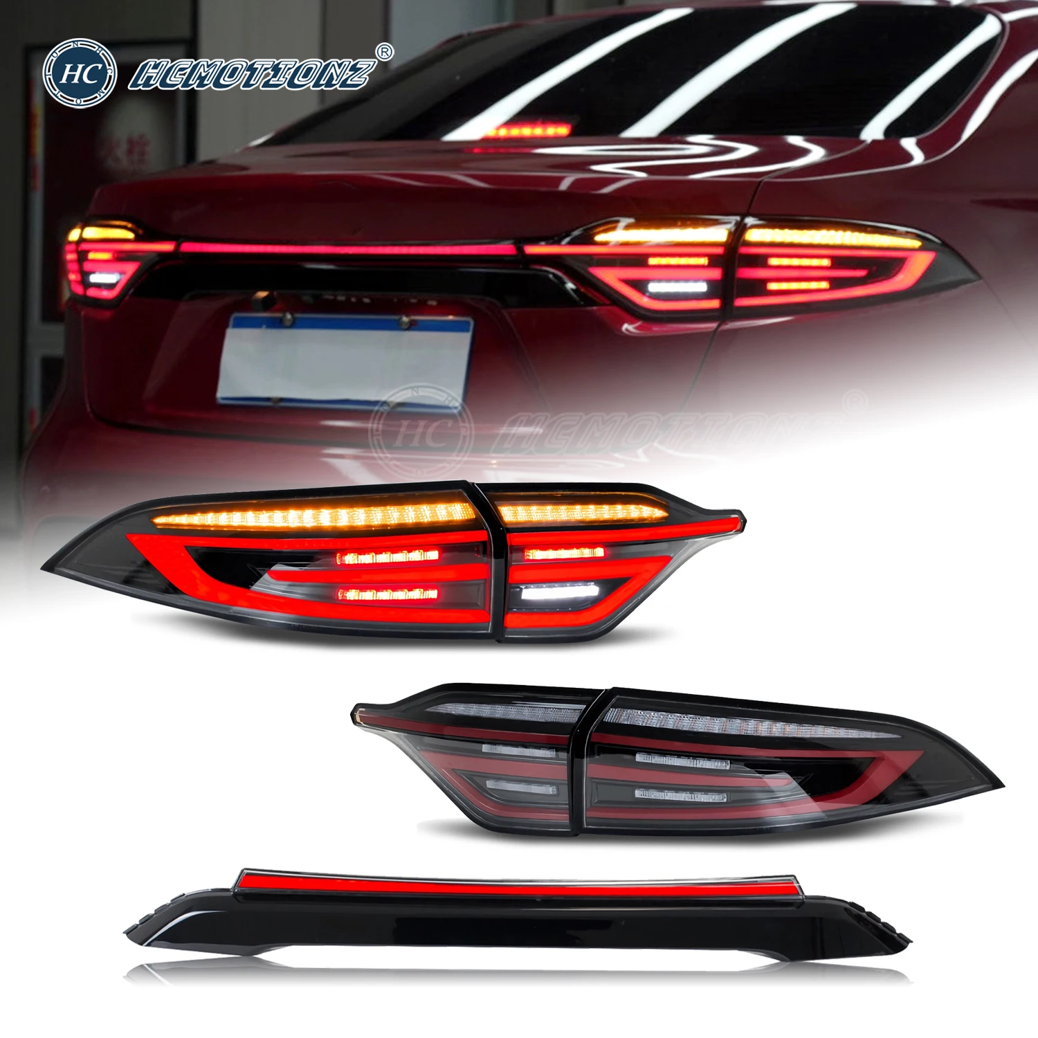 

HCMOTIONZ LED Back Lamps for Toyota US Corolla 2020-2024 Start UP Animation DRL Car Rear Lights Assembly with Middle Light