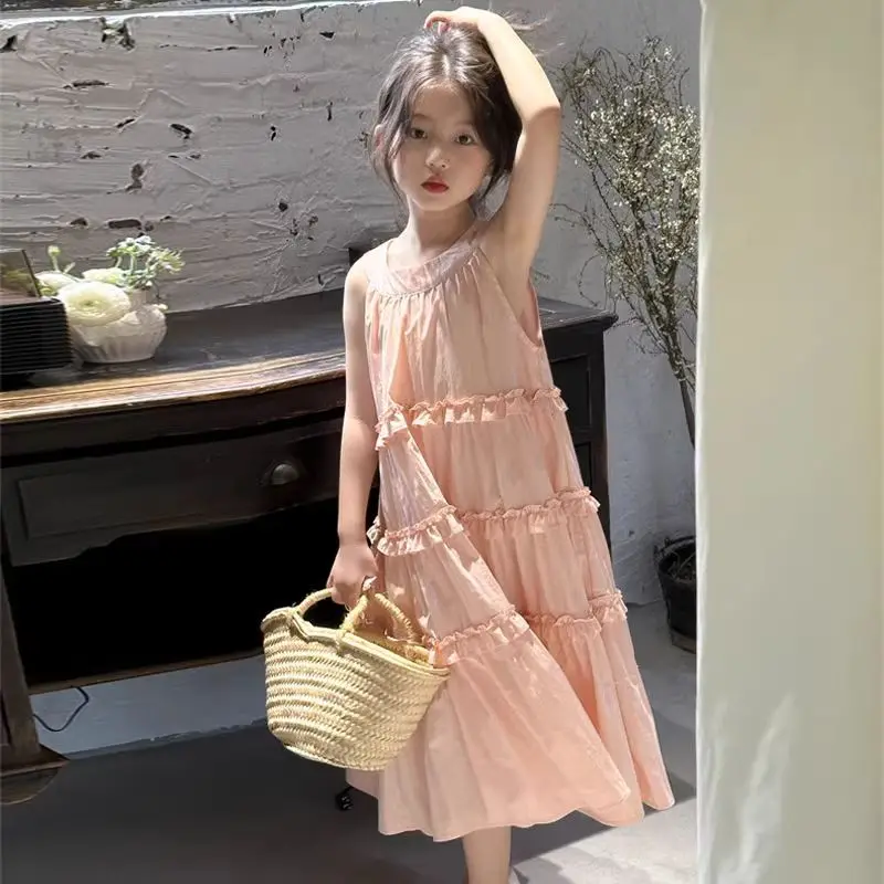 

Girls' Dress New Children's Sweet Vacation Style Cake Dress with Mushroom Edge Large Skirt Princess Dress