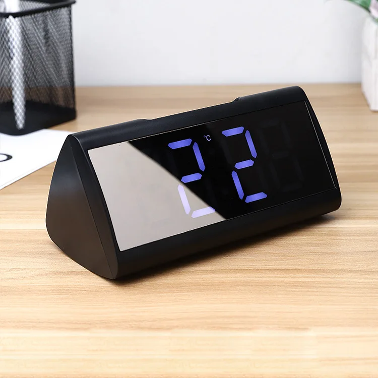 Triangular Led Digital Mirror Alarm Clock Snooze Function Desktop Clock For Living Room Bedroom Household