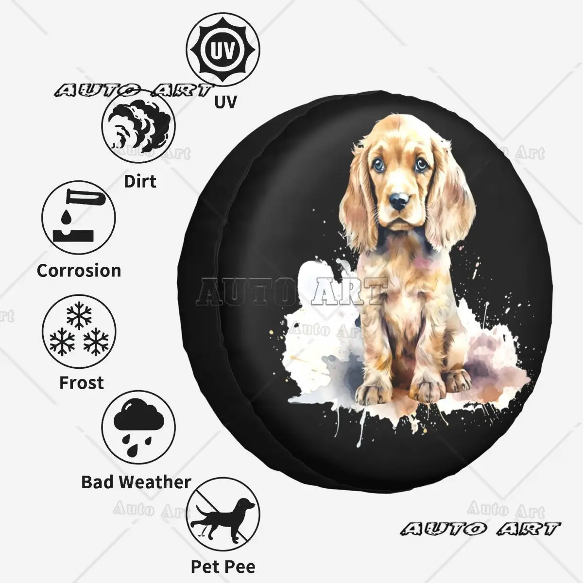 غطاء إطار احتياطي لجرو Cocker Spaniel بألوان مائية لغطاء حماية العجلات لشاحنة التخييم والسفر العالمي #6