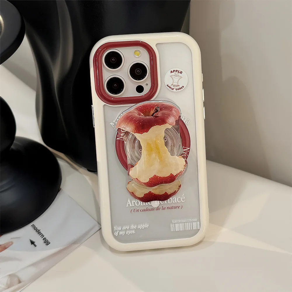 Funda de teléfono con soporte magnético de Apple Core rojo coreano para iPhone 16 15 14 13 12 11 Pro Max cubierta dura transparente a prueba de polvo