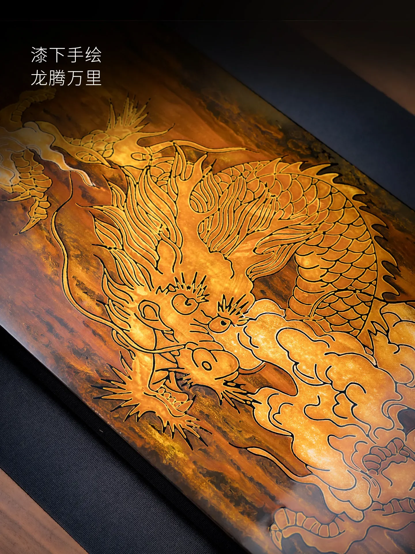 Purely handmade, intangible cultural heritage, large lacquer tea tray, dry brewing tray, high-end wooden tea table