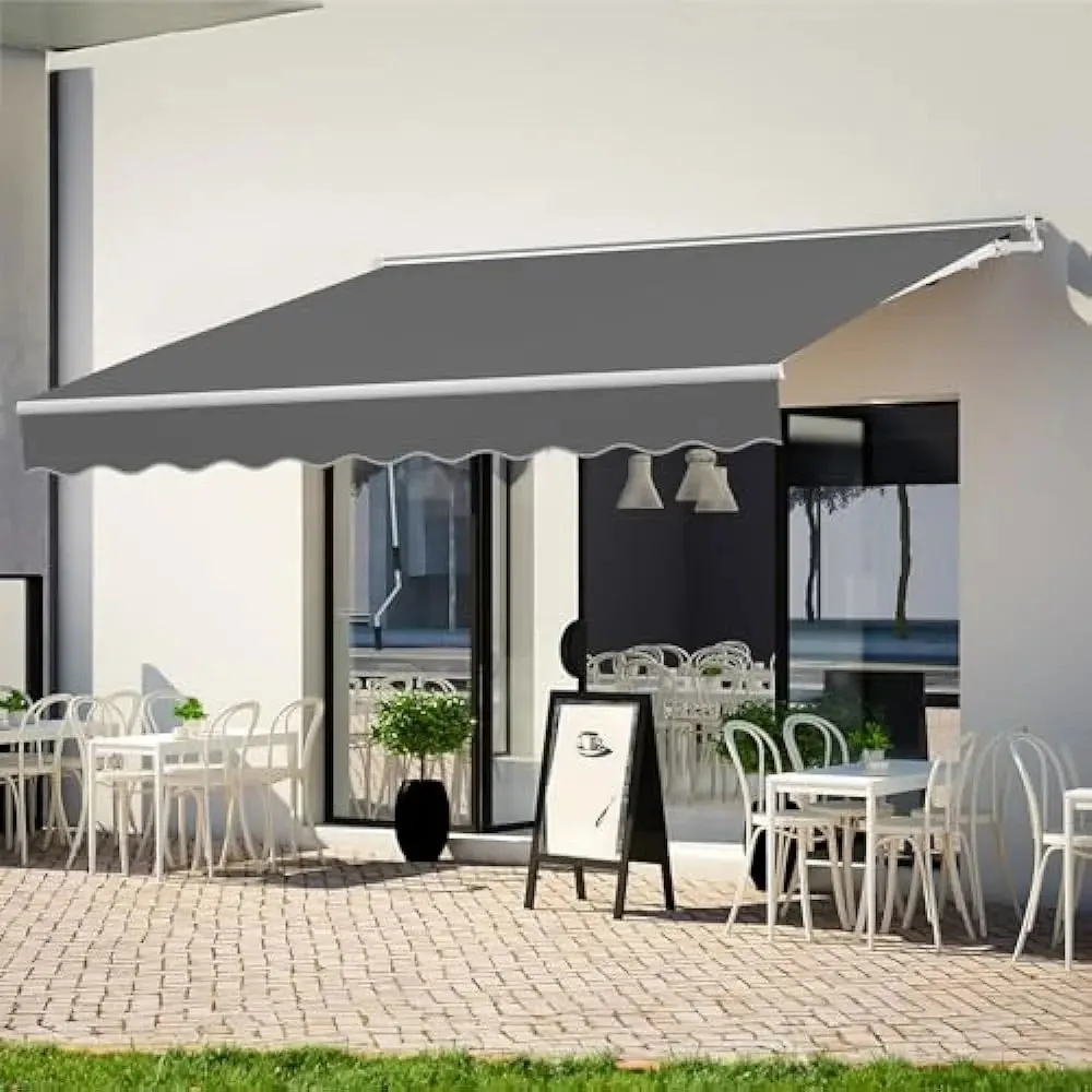 

10x8FT Patio Awning, Sunshade Shelter Cover with Crank Handle and Water-Resistant Polyester, Outdoor Sunsetter Awnings for Door