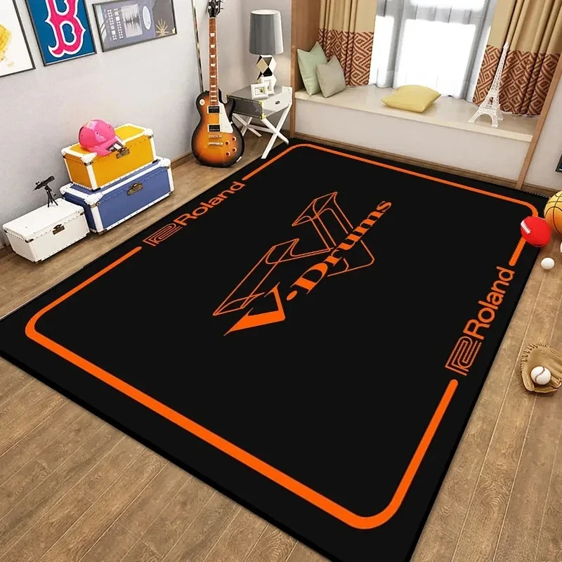 VIKAMA Retro Black Orange Roland Print Area Rug Non-slip Soft Carpet for Music Fans Bedroom Living Room Decor - view 4