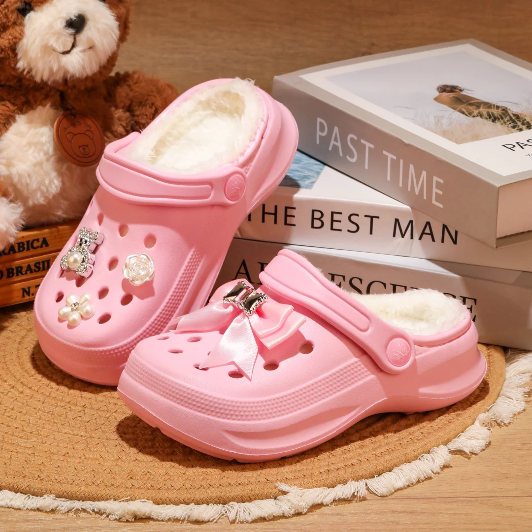 Kinder-Clogs und -Mules mit Fellfutter, leichte Garten-Schuhe mit Baumwollfutter, warme Hausschuhe für Jungen, Mädchen und Kleinkinder, 168. – Detail 9