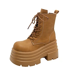 10CM New 2024 Women's Ankle Boots Autumn Winter Warm Punk Fur Shoes Chunky High Platform Casual Leather Short Boots Bota Mujer