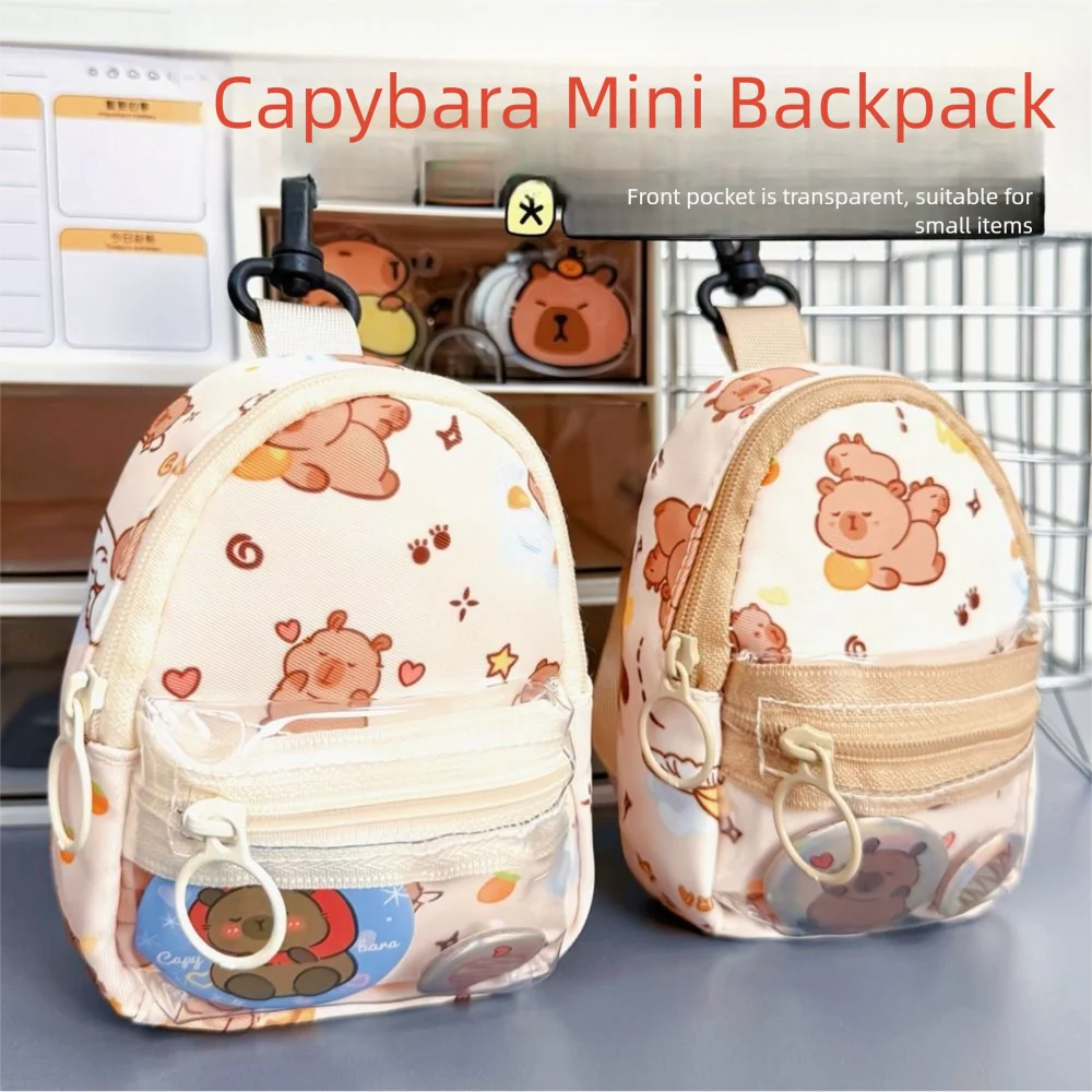 

Schoolbag Design Capybara Pouch Keychain Portable Cartoon Backpack Hanging Pendant Cute with Hook Anime Badge Display Bag Travel