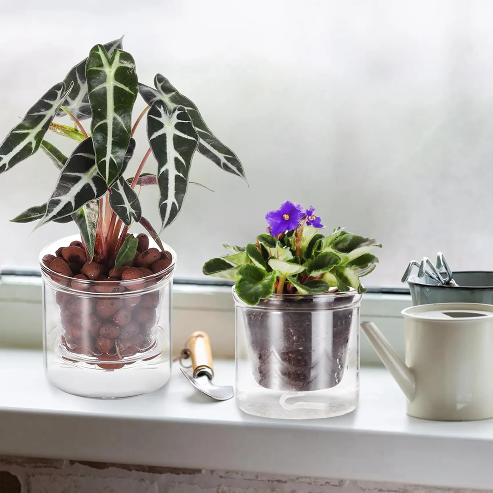 CYCLI-3Pcs 4 Inch Self Watering Pot,African Violet Pot,Bottom Watering Glass Planter For Indoor Plants And Progagation