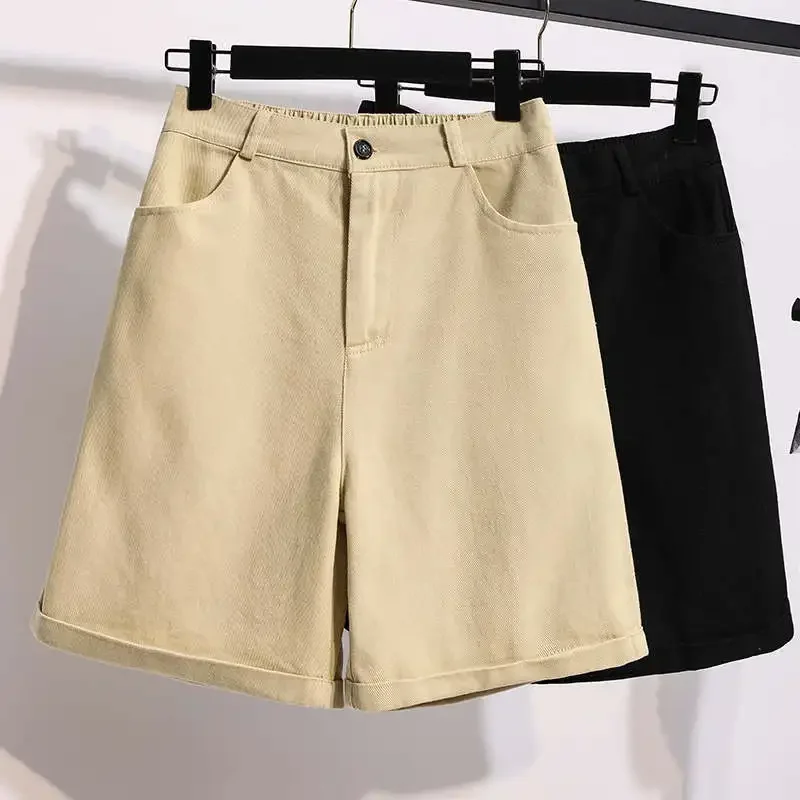 Pantaloncini da donna taglie forti a vita alta dritti casual per donna pantaloni larghi streetwear kaki neri corti Femme Hotpants