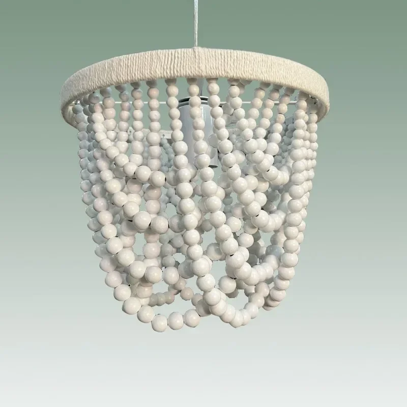 

Богемная прикроватная тумбочка для спальни с одной головкой, маленькая люстра для гардеробной, французская пеньковая веревка, белая деревянная бусина, ресторанный светильник