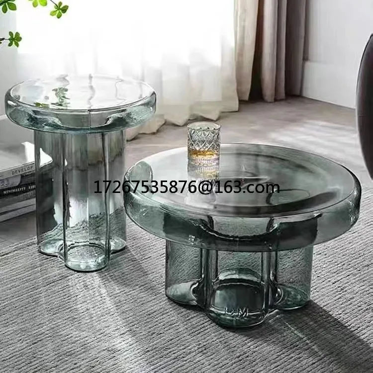 

Light luxury high-end sofa side glass living room corner sofa balcony round coffee table Italian tea table