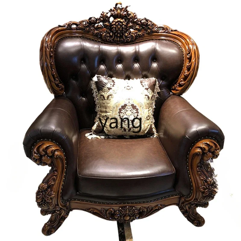 

XYY leather sofa combination, living room neoclassical solid wood carving flower sofa villa furniture