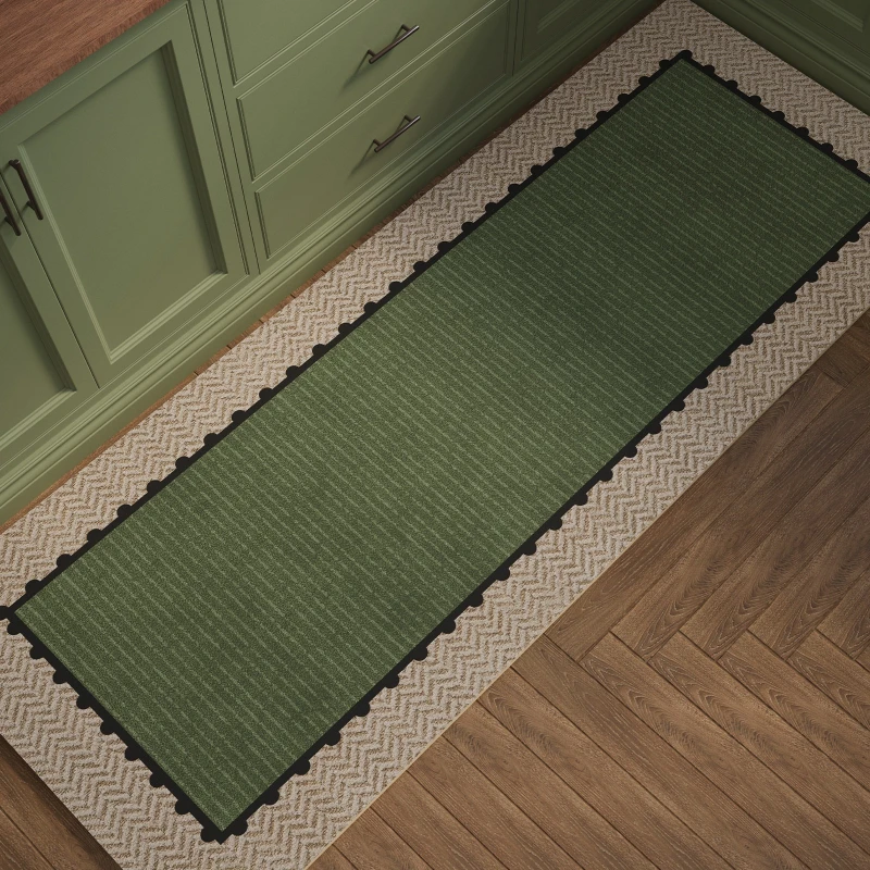 Kitchen Rug PVC Waterproof Oil-proof Non-slip Floor Mat Retro Striped Long Strip Carpet American Style Home Decoration Alfombra
