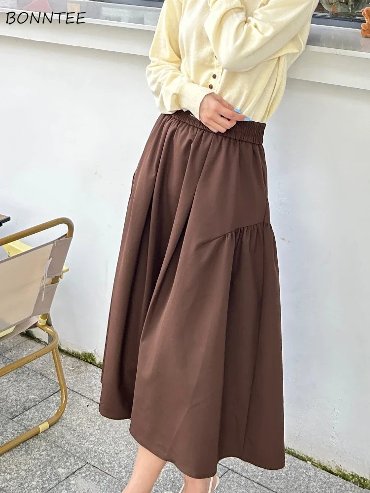 

Skirts Women Preppy Style Simple Baggy Casual Elastic Waist Korean Fashion Streetwear Vintage Soft All-match Daily Faldas Large