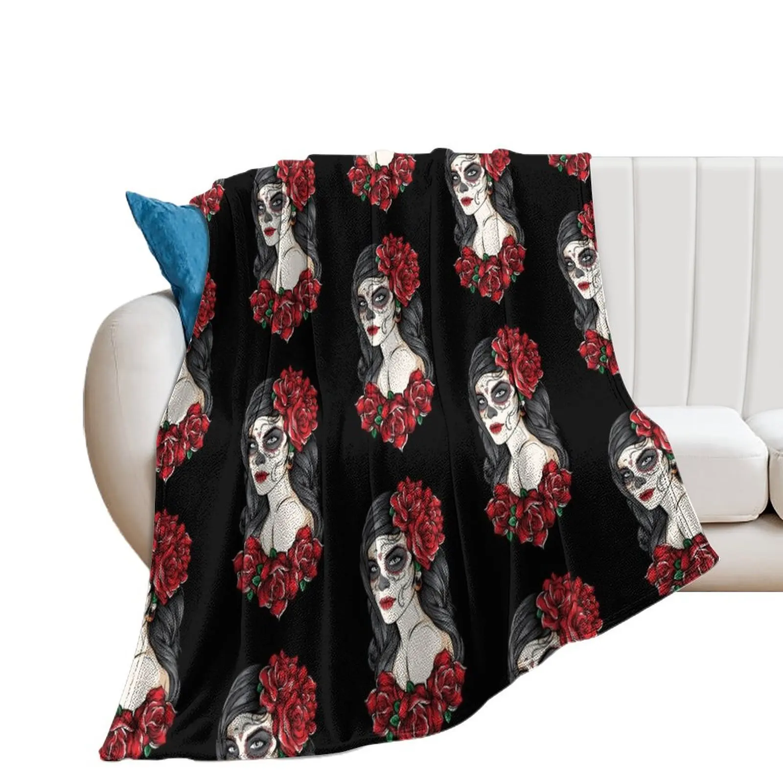 sugar skull doll Santa Muerte day of the dead Throw Blanket christmas decoration Stuffeds Decorative Throw Blankets