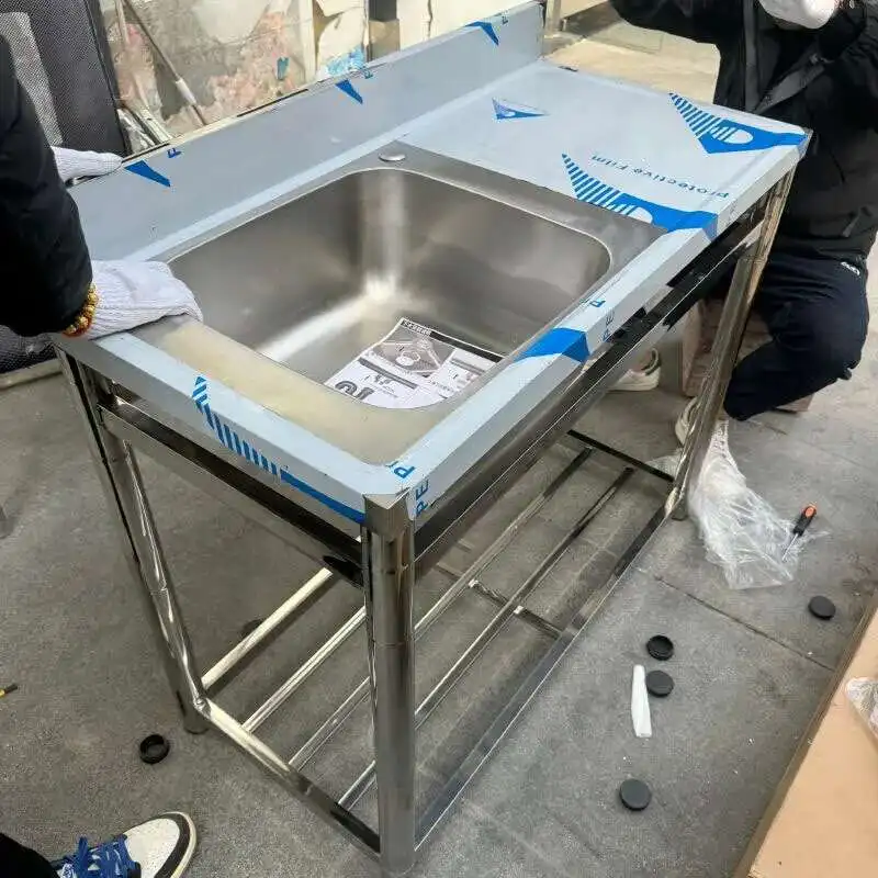 حوض غسيل الأطباق متعدد الوظائف، أحواض مطبخ سميكة من الفولاذ المقاوم للصدأ، حوض غسيل خارجي متكامل للمطعم