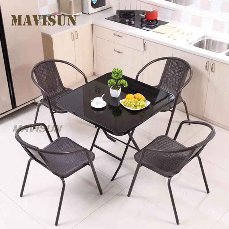 Small Folding Table For Apartment Outdoor Balcony Household Round Square Dining Table Milk Tea Shop Outside Tempered Glass Desk