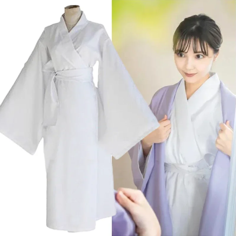 

Japanese Classic Yukata Gown White Kimono Lining With Belt Bathrobe Nightwear for Women Men Stage Performance Cosplay