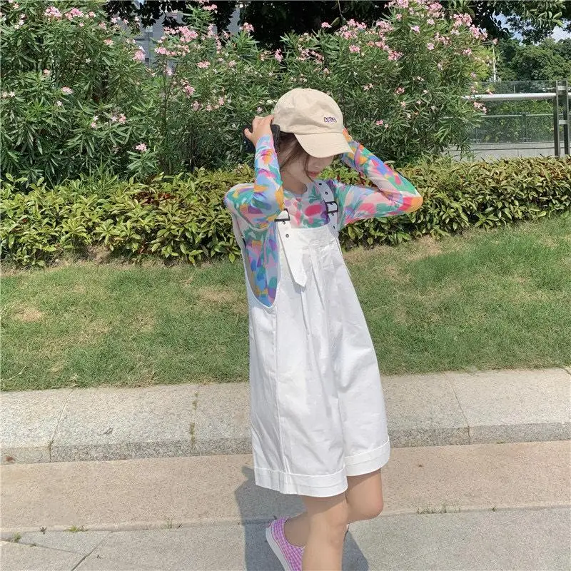Summer Loose and Thin One-Piece Workwear with Shoulder Straps and Wide Leg Shorts Pants Women