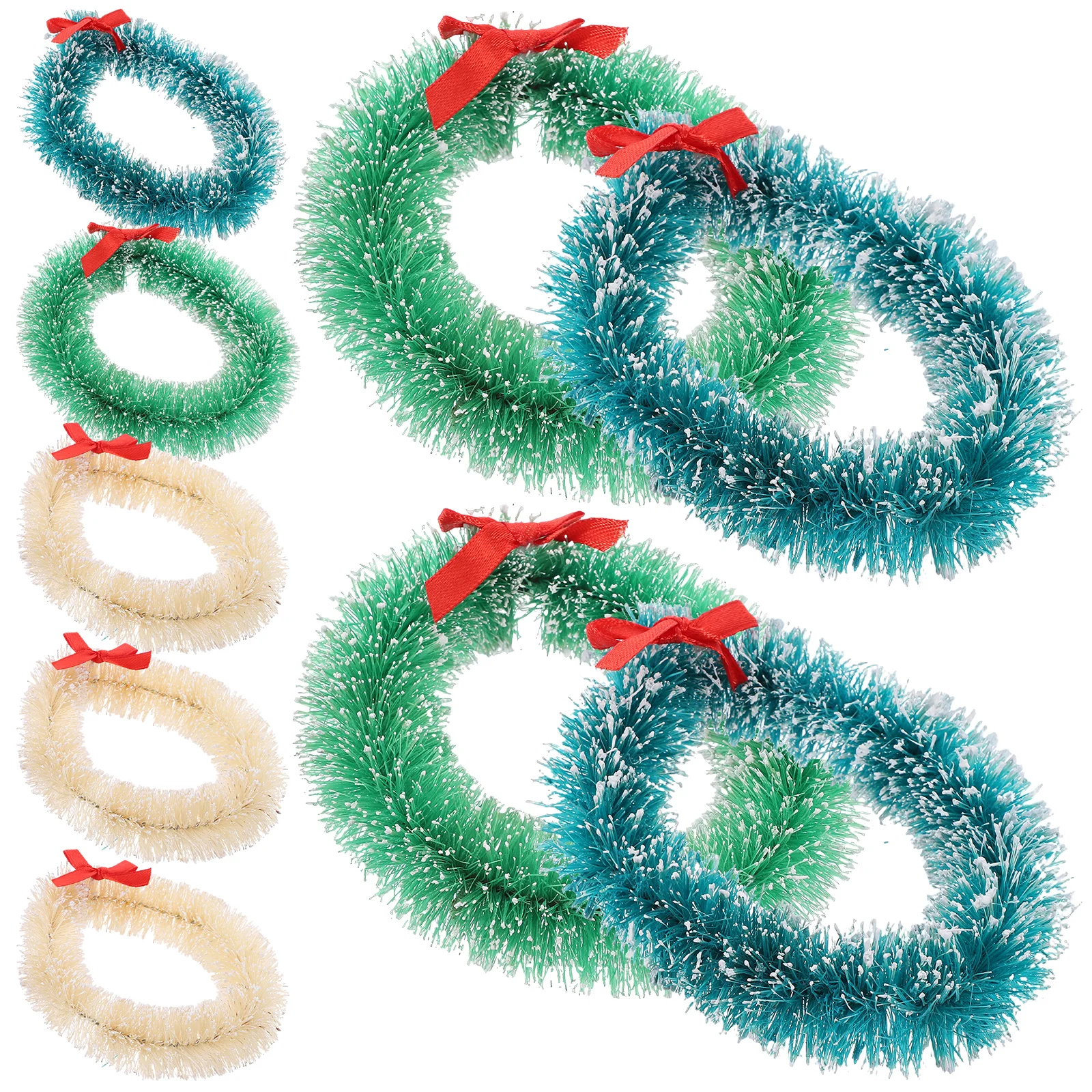 

9pcs Christmas Bow Wreath 9 5CM Blue Green White Decorative Mini Wreaths for Xmas Tree House Garland Holiday Party