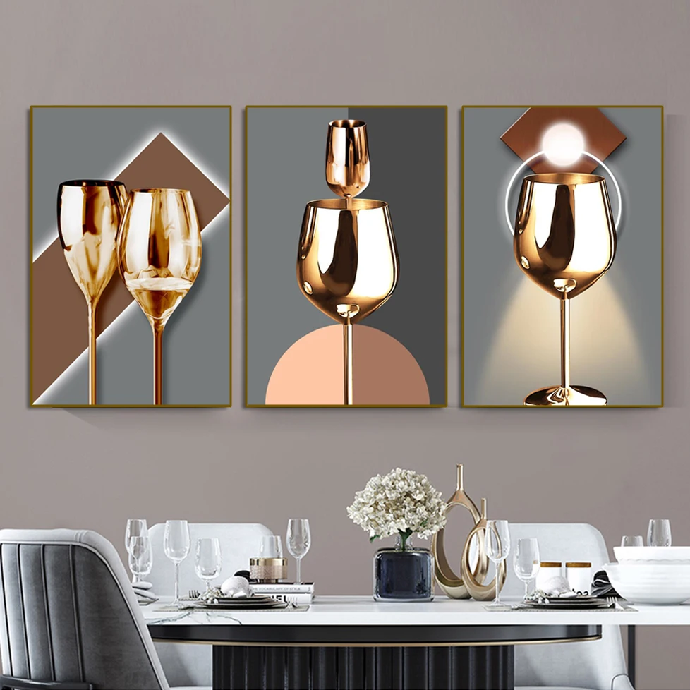 Golden Stemware Oil Painting golden strawberry restaurant decorative painting Light luxury tableware  Wall Art Picture