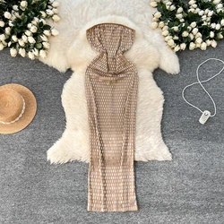 Elegant Sleeveless Vintage Strapless Chic Rhinestone Slim Split Long Dress Ball Evening Party High Street Autumn Winter Clothing